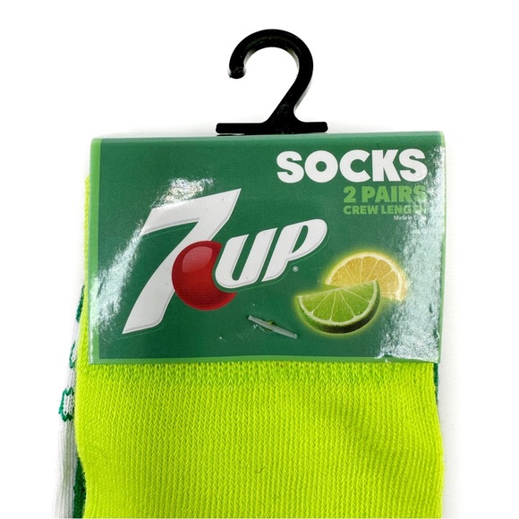 7Up Soda Logo Crew Socks 2 Pairs 7-Up 7 Up Green White Mens Womens Novelty Gift - Picture 3 of 7
